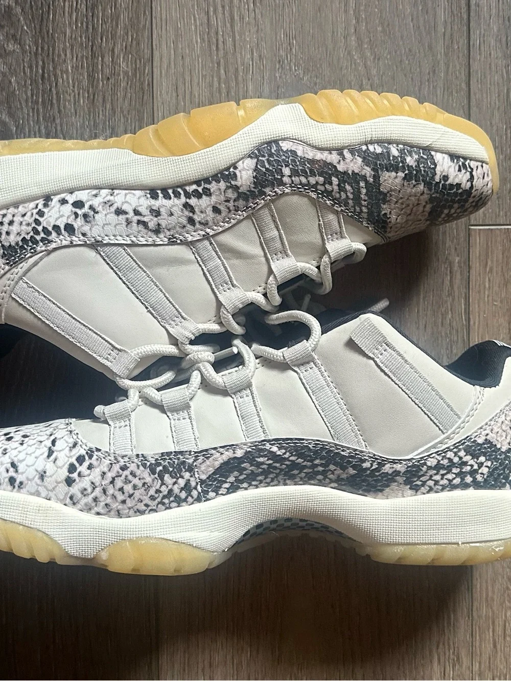 Snake Print Low-Top Sneakers in White and Yellow